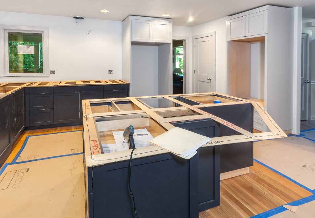 Making balsa wood templates for kitchen countertops – the island and cooktop area